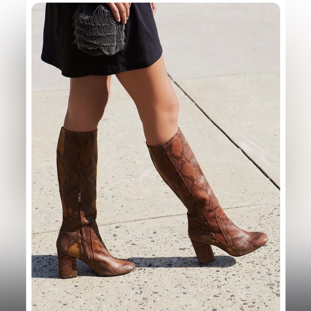 Free People High Ground Snake Embossed Tall Leather Boots - Size 6.5